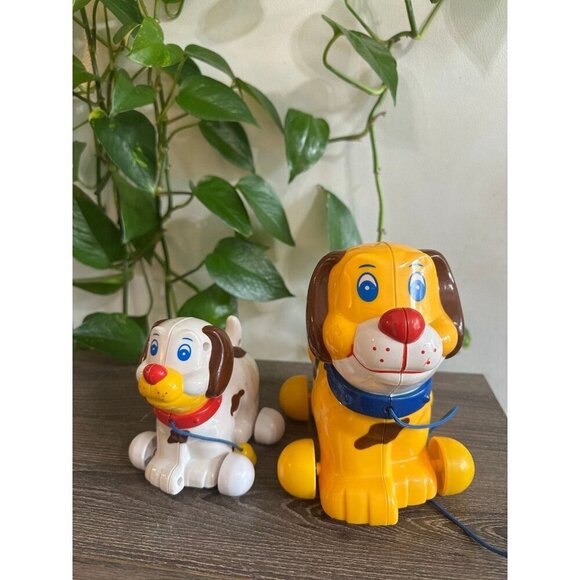Vintage Plastic Pull Toy Dogs – Set of 2 - Picture 1 of 12